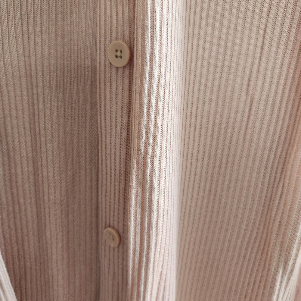 Cream Ribbed Long Cardigan - Picture 4 of 5